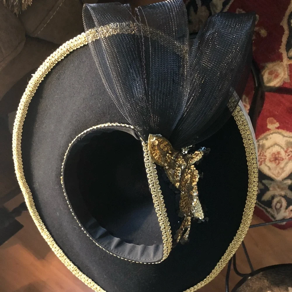Vintage Couture Wide Brim Black & Gold Hat - Picture 10 of 14